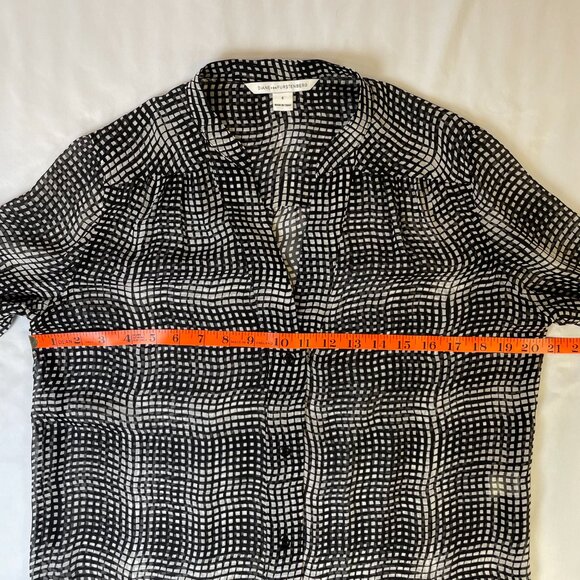 Diane von Furstenberg Silk Blouse Harlow Optic Black White Long Sleeves Size 6 - Picture 7 of 15